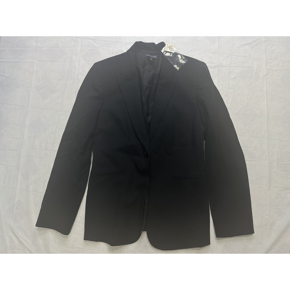NWT Ann Taylor Blazer Womens 4 Black Pinstripe One Button Business Wool New